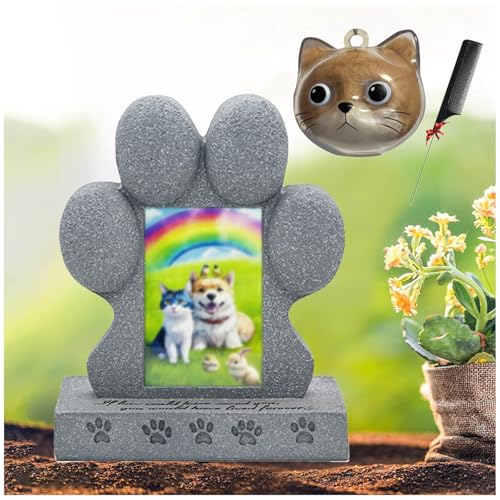 ZaiZaiSMao Gedenkstein Hund mit Schlüsselanhänger, Gedenkstein Katze mit Fotorahmen-Einschub und Tierhaarsammler Grabstein Katze für Tierbesitzer von ZaiZaiSMao