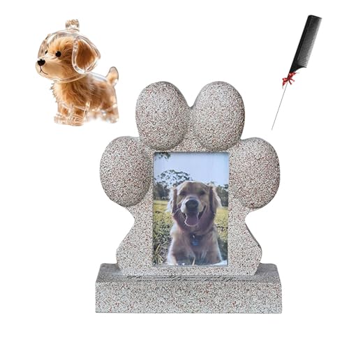 ZaiZaiSMao Gedenkstein Katze mit Hundehaar-Anhänger, Grabschmuck Katze mit Fotorahmen-Einschub und Tierhaarsammler Gedenkstein Hund für Katze Trauer Geschenk von ZaiZaiSMao