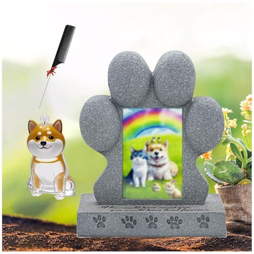 ZaiZaiSMao Gedenktafel Hund mit Hundehaar-Anhänger, Gedenkstein Katze mit Tierhaarsammler und Fotodisplay Grabstein Katze für Katze Trauer Geschenk von ZaiZaiSMao