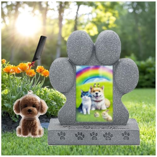 ZaiZaiSMao Gedenktafel Hund mit Hundehaar-Anhänger, Gedenktafel Hund mit Fotorahmen-Einschub und Tierhaarsammler Andenken Katze für Tierbesitzer von ZaiZaiSMao