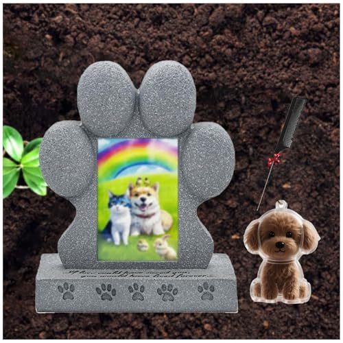 ZaiZaiSMao Gedenktafel Hund mit Schlüsselanhänger, Grabstein Hund mit Tierhaarsammler und Fotodisplay Erinnerung Katze für Katze Trauer Geschenk von ZaiZaiSMao