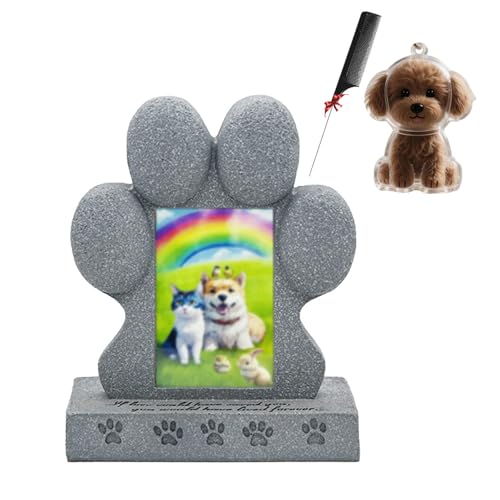 ZaiZaiSMao Gedenktafel Hund mit Tierhaar Anhänger, Gedenktafel Hund mit Fotorahmen-Einschub und Tierhaarsammler Grabstein Katze Erinnerung an verstorbene Haustiere von ZaiZaiSMao