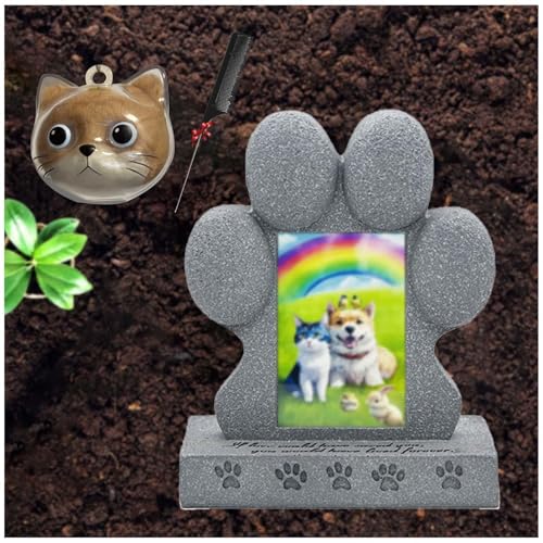 ZaiZaiSMao Gedenktafel Hund mit Tierhaar Erinnerung, Gedenktafel Katze mit Tierhaarsammler und Fotodisplay Grabstein Katze Erinnerung an verstorbene Haustiere,Silver-D von ZaiZaiSMao