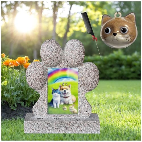 ZaiZaiSMao Gedenktafel Hund und Schlüsselanhänger, Gedenktafel Hund mit Tierhaarsammler und Fotodisplay Grabstein Für Katzen Erinnerung an verstorbene Haustiere,Gold-D von ZaiZaiSMao
