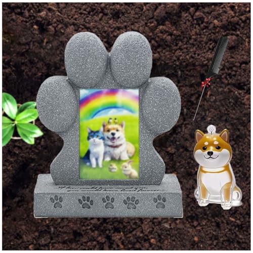 ZaiZaiSMao Gedenktafel Hund und Tierhaar Erinnerung, Gedenkstein Hund mit Tierhaarsammler und Fotodisplay Grabschmuck Hund für Tierbesitzer,Silver-E von ZaiZaiSMao