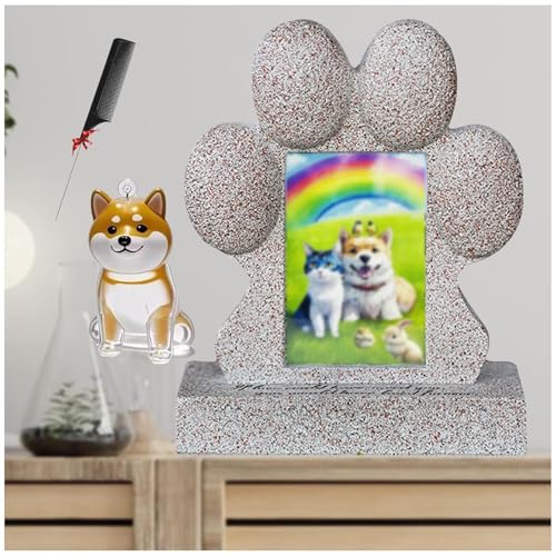 ZaiZaiSMao Grabstein Hund mit Schlüsselanhänger, Erinnerung Hund mit Fotorahmen-Einschub und Tierhaarsammler Gedenktafel Katze Gedenkgeschenk für Tierliebhaber von ZaiZaiSMao