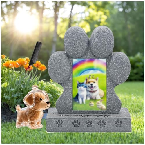 ZaiZaiSMao Grabstein Hund und Hundehaar-Anhänger, Grabschmuck Hund mit Fotorahmen-Einschub und Tierhaarsammler Hunde Grabstein Gedenkgeschenk für Tierliebhaber von ZaiZaiSMao