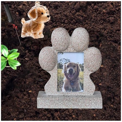 ZaiZaiSMao Grabstein Hund und Tierhaar Erinnerung, Gedenktafel Katze mit Fotorahmen-Einschub und Tierhaarsammler Grabschmuck Hund für Tiere Grab Erinnerung,Gold-B von ZaiZaiSMao