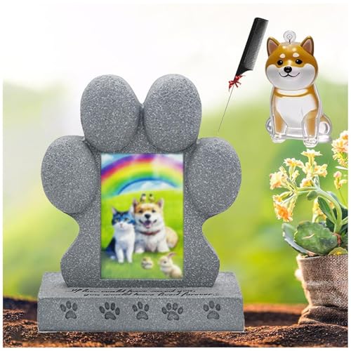 ZaiZaiSMao Grabstein Katze mit Tierhaar Anhänger, Grabstein Hund mit Fotorahmen-Einschub und Tierhaarsammler Grabstein Katze für Katze Trauer Geschenk von ZaiZaiSMao
