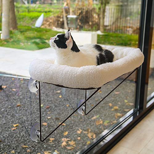 Zakkart Cat Window Perch - 100% Metal Supported from Below - Comes with Warm Spacious Pet Bed - Cat Window Hammock for Large Cats & Kittens - for Sunbathing, Napping & Overlooking (White) von Zakkart