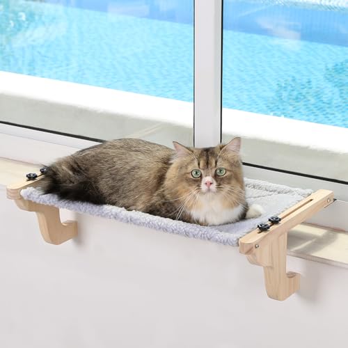 Zakkart Einfacher Katzen-Fensterplatz für die Fensterbank-Hängematten-Design mit Kiefernholz und robustem Metallrahmen-Fenstersitz für große Katzen und Kätzchen(Naturholzfarbe mit grauem Bett, M) Zakkart Einfacher Katzen-Fensterplatz für die Fensterbank-Hängematten-Design mit Kiefernholz und robustem Metallrahmen-Fenstersitz für große Katzen und Kätzchen(Naturholzfarbe mit grauem Bett, M) von Zakkart