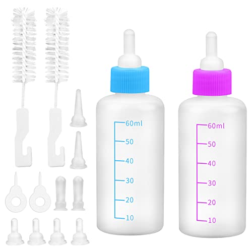 60 ml Haustiere Aufzuchtflasche Pet Milchflasche Haustier Babyflasche Kit mit Reinigungsbürste und Ersatznippeln für Kätzchen und Kleintiere - 3 Nippelgrößen von Zaleonline