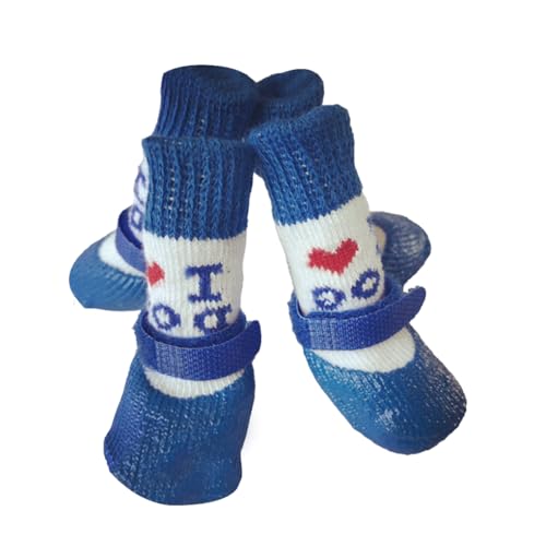 Zambuph 4 Stück Haustierschuhe niedliche Regen Schnee Stiefel wasserdichte Socken Set Gute Elastizität Strumpfschuhe für kleine Hundeböden, Liebe Blau, S Zambuph 4 Stück Haustierschuhe niedliche Regen Schnee Stiefel wasserdichte Socken Set Gute Elastizität Strumpfschuhe für kleine Hundeböden, Liebe Blau, S von Zambuph
