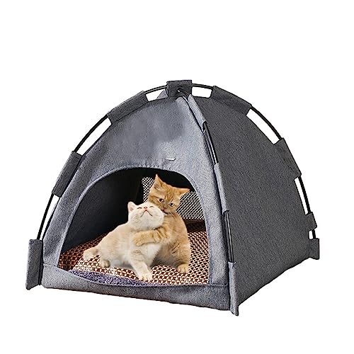 Faltbares Katzenzelt –Hundehütte, Hunde-Tipi-Zelt Mit Einer Kühlenden Bettmatte | Katzenzelte Für Draußen, Atmungsaktiv, Waschbar, Für Haustiere,Welpen, Faltbar, Für Drinnen Und Draußen, Hausbett-Zelt von Zankie