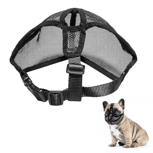 Maulkorb für Hunde mit kurzer Schnauze, verstellbar, atmungsaktiv, französische Bulldogge, Maulkorb für Französische Bulldogge, Hundemaske zum Beißen, Kauen, Bellen (Schwarz, L 35–44 cm) von Zaphara
