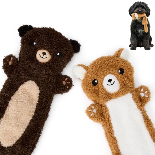 Zappi Co Quietschendes Knisterspielzeug für Hunde, kein Stopfen, 2er-Pack: Eichhörnchen und Otter – langlebiges Plüsch-Kauspielzeug für kleine, mittelgroße Hunde von Zappi Co