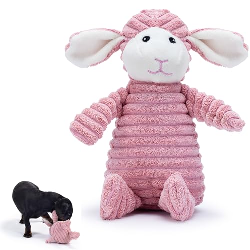 Zappi Co Rosa Lamm Plüsch Hundespielzeug mit Quietscher – Weiches, langlebiges Design, gerippt für Spielspaß. Ideal für kleine/mittelgroße Hunde. von Zappi Co