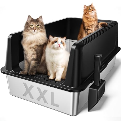 Zarler XXL Katzentoilette aus Edelstahl, extra große Katzentoiletten 70,6 cm L x 50,8 cm B x 32,8 cm H, Jumbo-Metall-Katzentoilette mit Deckel für mehrere Katzen, hochseitig, antihaftbeschichtet von Zarler