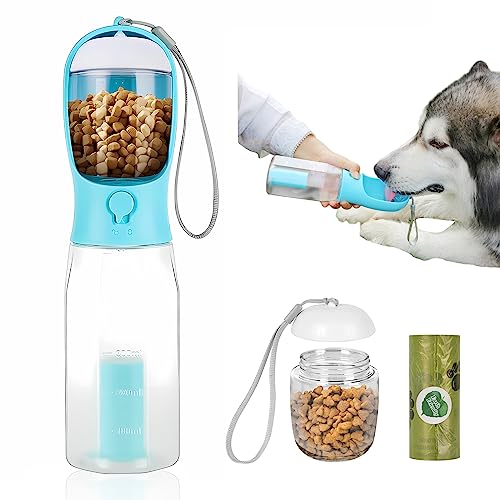 Zaruatu 3-in-1 Hunde-Reiseflaschen-Set mit 590 ml Wasserbehälter und Kotbeutel, tragbarer Wasserspender für Haustiere, ideal für Spaziergänge im Freien und Reisen (grün) von Zaruatu