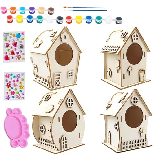 Zasdvn Bird House Building Kit, Bird House Craft,Bauen Sie EIN Birdhouse -Kit für Kinder - Unvollendete dekorative Kunstaktivität mit Seil und Kleber für 8-12 Mädchen außerhalb der Freien Party im von Zasdvn