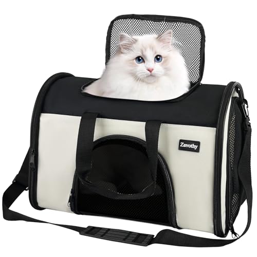 Zavothy TSA Fluggesellschaft zugelassene weiche Haustiertragetasche für kleine bis mittelgroße Katzen und Welpen, bis zu 6,8 kg, zusammenklappbare Reisetrage für Hunde & Katzen, Weiß von Zavothy