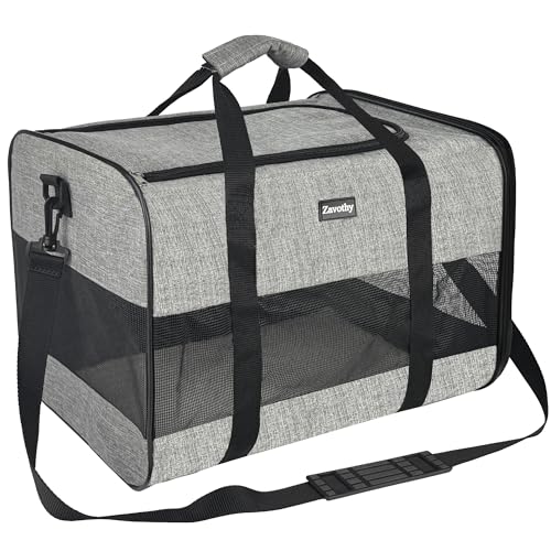 Zavothy Transporttasche für Katzen und Hunde, Transporttasche, atmungsaktiv und faltbar, Transportbox für Katzen mit verstellbarem Schultergurt, Abnehmbare Plüschmatratze (Grau, XL) von Zavothy