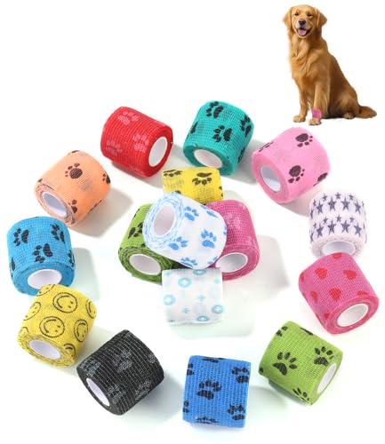 Zaxiva 16 Stück Selbstklebende Bandage,Selbstklebende Bandage für Haustiere Elastische Kohäsive Haftbandage FixierbindeCohesive Pet für Katze,Hund,Pferd Bein Klebeverband,5cm*4,5m Rollen von Zaxiva