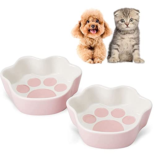 Katzennapf aus Keramik, für Futter und Wasser, niedliches Porzellan, flach, für Katzen, Welpen, Haustiere, mit Katzenpfoten-Design, Rosa, 2 Stück von Zayejod
