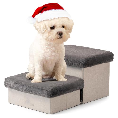 Hundetreppe für kleine Hunde, Haustiertreppe mit Stauraum und verstellbaren Stufen für hohe Betten und Couch, Haustierrampe für kleine Hunde und Katzen Double Layer von ZbOLi
