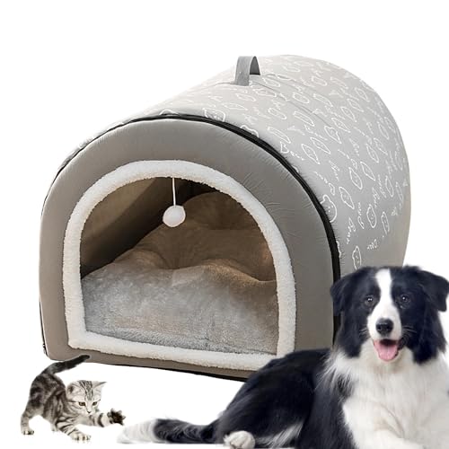 Hundehöhle | 2-in-1 abnehmbares Katzenbett mit Kugelanhänger - Katzenversteck, warmes, waschbares, gemütliches Hundebett für große Hunde, bequemes Hundebett mit Abdeckhöhle für Haustiere, für Zceplem von Zceplem