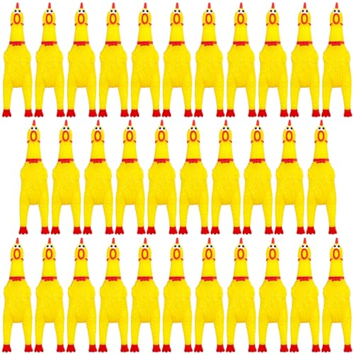 Zddaoole Gummi-Huhn, schreiendes Quetsch-Huhn für Hunde, Haustierspielzeug, gelbes Gummi-Quietsch-Hundespielzeug, Streich, Geräuschspielzeug, 32 Stück von Zddaoole