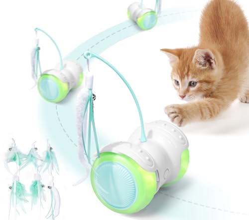 ZeLing HTL Interaktives Katzen-Spielzeug Auto: 360°Freilauf-Funktion,2 Kamillenminze-Federn,Auto/Manuell - Modus - Für Wohnungskatzen von ZeLing HTL