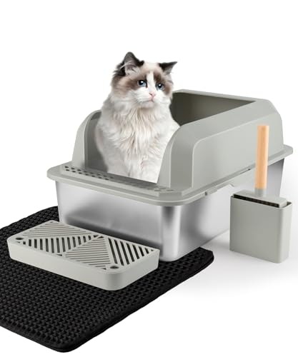 Katzentoilette aus Edelstahl mit Deckel, extra groß für Haushalte mit mehreren Katzen, leicht zu reinigen, nicht klebrig, Anti-Auslauf, inklusive Schaufel und Matte Katzentoilette aus Edelstahl mit Deckel, extra groß für Haushalte mit mehreren Katzen, leicht zu reinigen, nicht klebrig, Anti-Auslauf, inklusive Schaufel und Matte von ZeaCotio