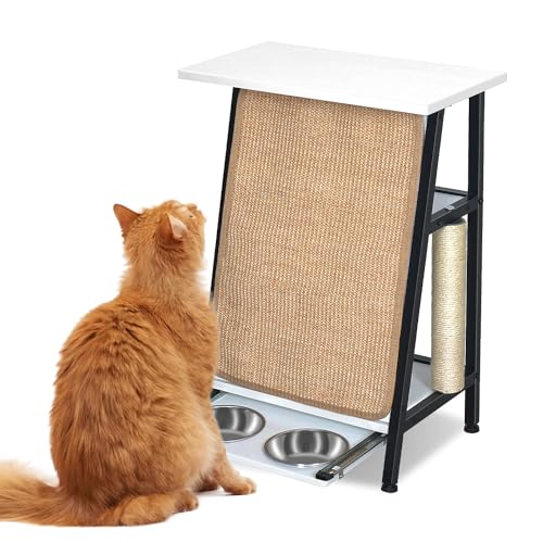 Multifunktionales Katzenmöbel: Sofa-Beistelltisch mit Futterstation für Katzen, Kratzbaum und Kratzunterlage von ZealWe