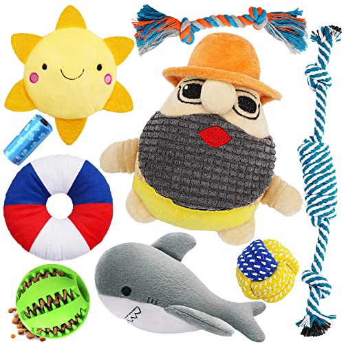Zeaxuie 9 Stück Luxus-Welpenspielzeug für kleine Hunde, Hundespielzeug mit niedlichen quietschenden Welpen-Kauspielzeug, Leckerli-Ball und mehr Seil-Spielzeug von Zeaxuie