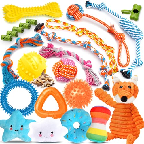 Zeaxuie Luxuriöses Welpenspielzeug für kleine Hunde, Kauspielzeug für Welpen, mit Gummispielzeug, Seilen und mehr Quietschspielzeug, 23 Stück Zeaxuie Luxuriöses Welpenspielzeug für kleine Hunde, Kauspielzeug für Welpen, mit Gummispielzeug, Seilen und mehr Quietschspielzeug, 23 Stück von Zeaxuie