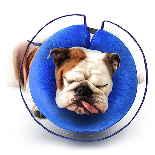 Zeaxuie Weiches, aufblasbares Hundehalsband, kegelförmig, für Hunde nach Operationen, mit verbessertem Anti-Lecken für uneingeschränkt im täglichen Leben, 1 Stück, Blau (Größe 4) von Zeaxuie