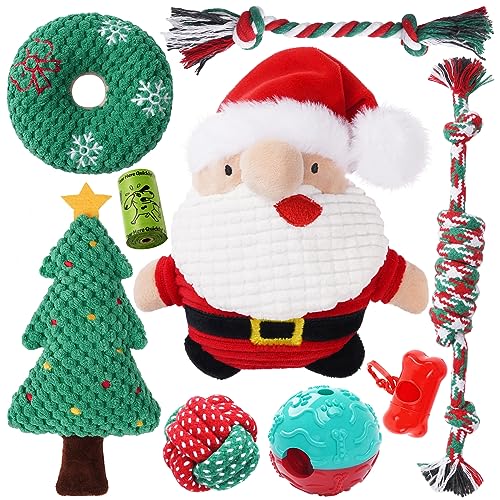 Zeaxuie Weihnachts-Hunde-Kauspielzeug für Welpen, Geschenke – 7 Stück, niedliches Welpenkauspielzeug mit Seilspielzeug, IQ-Ball und Quietschspielzeug von Zeaxuie