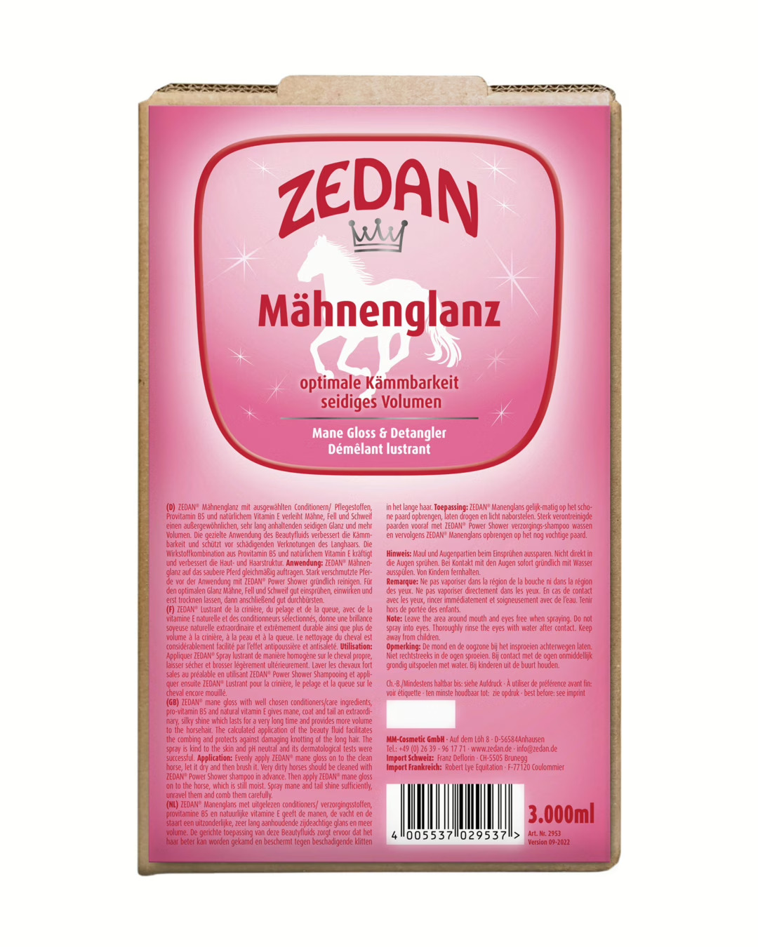 Zedan® Mähnenglanz Bag-in-Box 3000 ml Für schönes Langhaar von Zedan