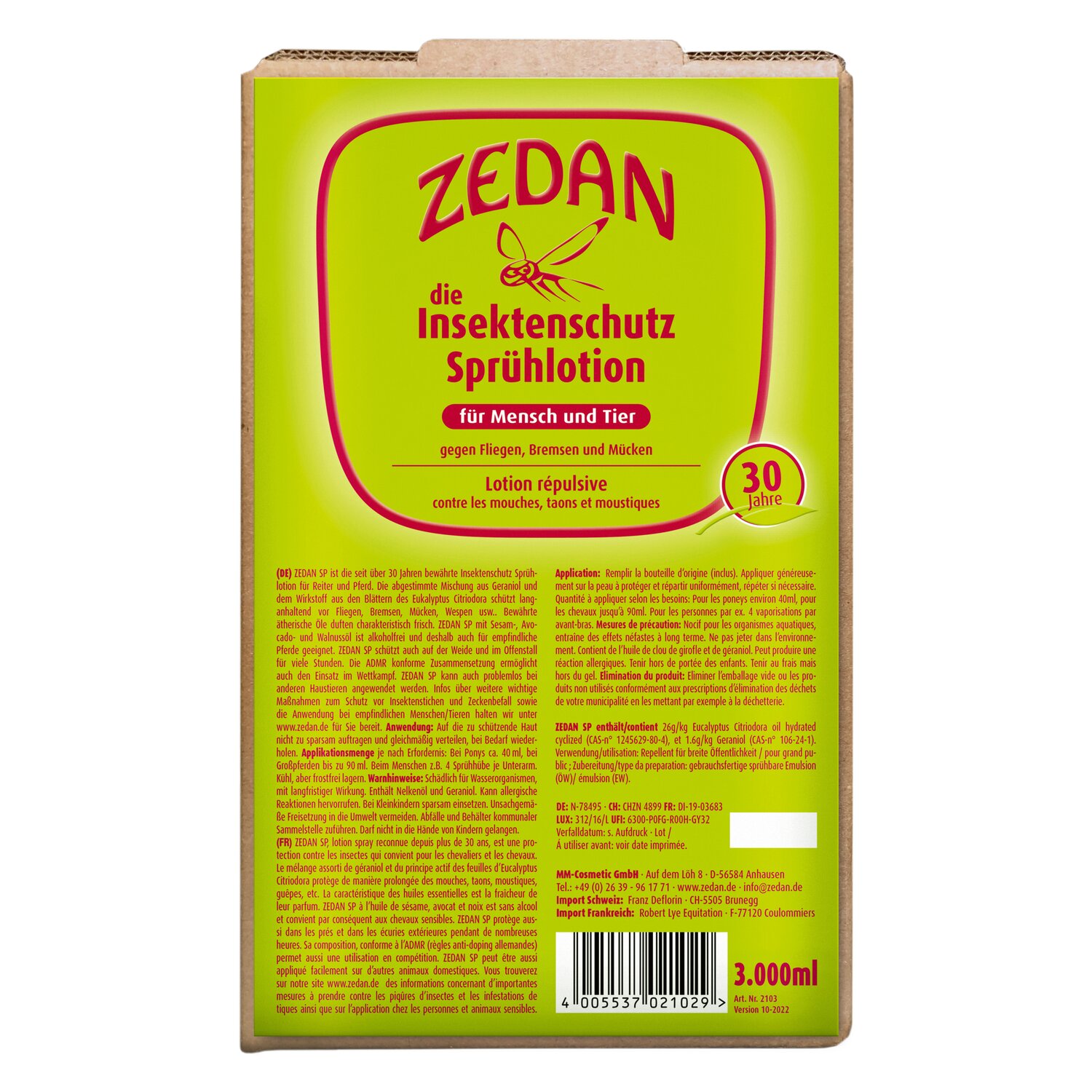 Zedan® Sp Insektenschutz Sprühlotion 3000 ml Bag-in-Box  Hochwirksam von Zedan