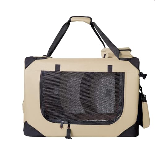 Zedelmaier Faltbare Hundebox | Transportbox für Hund & Katze | Hundebox Auto | Faltbarer Hundekäfig für (L - 51 x 70 x 50cm, Beige) von Zedelmaier