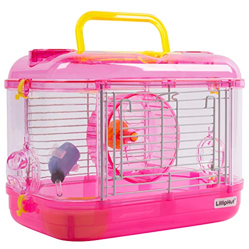 Zedelmaier Hamster Laufrad Spielzeug Transportbox für Hamster Nager Mäuse mit Rohrsystem, Trinkflasche (Pink - 33 x 20 x 23 cm) von Zedelmaier
