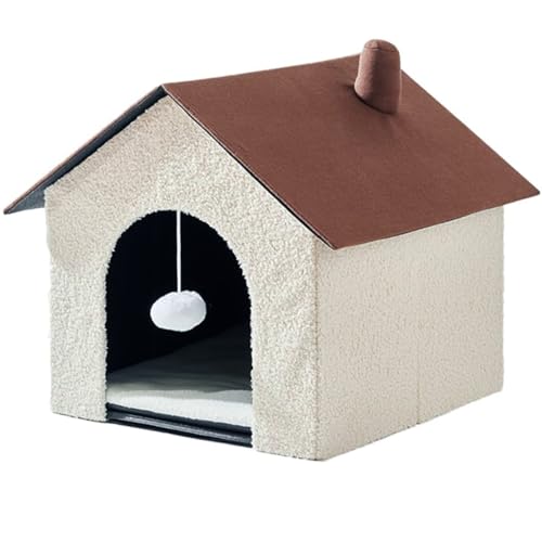 Zedelmaier Katzenhöhle, Katzenhaus, Katzenbett, Katzenhöhle XXL, Katzenhaus isoliert, Katzenhütte mit Spielball, Katzenmöbel (Beige und Braun, 45x48x40cm H) von Zedelmaier