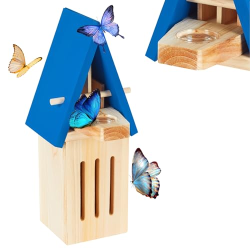 Schmetterlingshäuser für den Garten - Holz Schmetterling Futterspender für draußen Natürlicher Schmetterlingslebensraum mit Schmetterlingspuddler - Blau Schmetterlingshäuser für den Garten - Holz Schmetterling Futterspender für draußen Natürlicher Schmetterlingslebensraum mit Schmetterlingspuddler - Blau von ZeenArt
