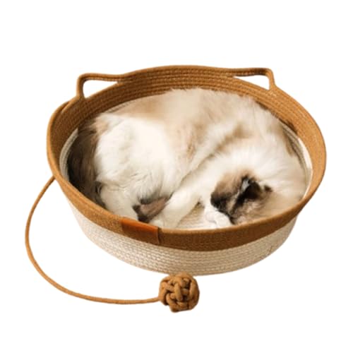 Zegaqae Gewebter Katzenkorb, Handgewebtes Katzenbett, Rund Haustierbett Mit Katzenball, Für Kleine Haustiere Möbelschutz Kaninchen Welpenspielzeug von Zegaqae