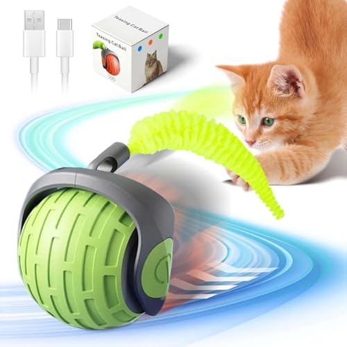 Katzenspielzeug Elektrisch,Interaktiver Spielball mit Schwanz für Katzen,360° Rolling kleine Katzen Puppy Hunde Pet Ball,Interaktiver Ball Katze,Smart Interactive Cat Toy Self Rolling Electric Ball von ZeiLaBang Kakadi
