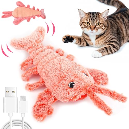 Lobster Interaktives Katzendespielzeug,USB Aufladbar Plüsch Hummer Katzen Spielzeug,Haustier Kauspielzeug,Simuliertes Interaktives Jagdkatzenspielzeug,Beweglicher Hummer Spielsachen für Katzen von ZeiLaBang Kakadi