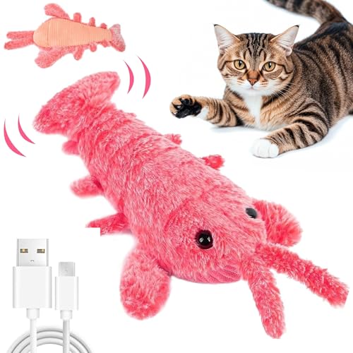 Lobster Interaktives Katzendespielzeug,USB Aufladbar Plüsch Hummer Katzen Spielzeug,Haustier Kauspielzeug,Simuliertes Interaktives Jagdkatzenspielzeug,Beweglicher Hummer Spielsachen für Katzen von ZeiLaBang Kakadi