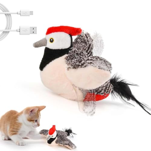 ZeiLaBang Kakadi Katzenspielzeug Vogel Spielzeug Katze,Interaktives Automatisches Katzenspielzeug,Flapping Bird Cat Toy,Fliegender Vogel Katzenspielzeug,Verbesserter Simulierter Zwitschernder Vogel von ZeiLaBang Kakadi