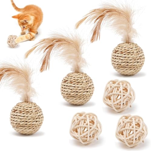 ZeiLaBang Kakadi Sisal Ball Katze,6 Stücke Interaktiver Sisalball Katzenspielzeug,Umweltfreundliche Kätzchen Bälle,Katzen Spielzeug Bälle Katzenball,Interaktive Haustier Katzenspielzeug Bälle von ZeiLaBang Kakadi
